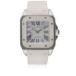 A MID SIZE STAINLESS STEEL CARTIER SANTOS 100 AUTOMATIC WRIST WATCH CIRCA 2008, REF. 2878 WITH BOX &