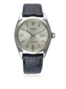 A GENTLEMAN'S STAINLESS STEEL ROLEX OYSTER PERPETUAL DATE WRIST WATCH CIRCA 1971, REF.1500 D: Silver