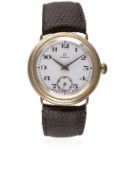 A GENTLEMAN`S 9CT SOLID GOLD OMEGA WRIST WATCH CIRCA 1929 D: White enamel dial with Arabic numerals,