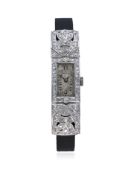 A FINE & RARE LADIES PLATINUM & DIAMOND ROLEX COCKTAIL WATCH CIRCA 1930 D: Silver dial with