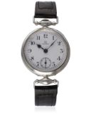 A GENTLEMAN'S SOLID SILVER OMEGA "OFFICERS" WRIST WATCH CIRCA 1916 D: White enamel dial with