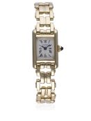 A FINE LADIES 18K SOLID GOLD CARTIER "MINI" TANK BRACELET WATCH DATED 1989, REF. 828003 WITH