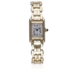 A FINE LADIES 18K SOLID GOLD CARTIER "MINI" TANK BRACELET WATCH DATED 1989, REF. 828003 WITH