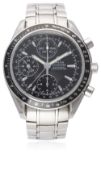 A GENTLEMAN'S STAINLESS STEEL OMEGA SPEEDMASTER AUTOMATIC TRIPLE CALENDAR CHRONOGRAPH BRACELET WATCH