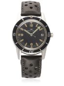 A GENTLEMAN'S STAINLESS STEEL JAQUET DROZ AUTOMATIC DIVERS WRIST WATCH CIRCA 1960s D: Gloss black