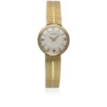 A FINE LADIES 18K SOLID GOLD CARTIER BRACELET WATCH CIRCA 1950s D: Silver dial with gilt "dagger"