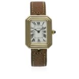 A LADIES 18K SOLID GOLD CARTIER PARIS WRIST WATCH CIRCA 1970s D: White dial with black Roman