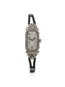 A FINE LADIES 18K SOLID WHITE GOLD & DIAMOND ROLEX COCKTAIL WATCH CIRCA 1930s D: Silver dial with