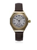 A RARE GENTLEMAN'S 9CT SOLID GOLD ROLEX OYSTER OCTAGONAL WRIST WATCH CIRCA 1930s D: White enamel