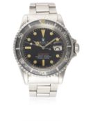 A RARE GENTLEMAN'S STAINLESS STEEL ROLEX OYSTER PERPETUAL DATE "RED WRITING" SUBMARINER BRACELET