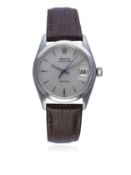 A MID SIZE STAINLESS STEEL ROLEX OYSTERDATE PRECISION WRIST WATCH CIRCA 1960, REF. 6466 D: Silver