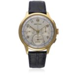 A RARE GENTLEMAN`S LARGE SIZE GOLD CAPPED CHRONOGRAPHE SUISSE TRIPLE CALENDAR CHRONOGRAPH WRIST