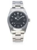 A RARE GENTLEMAN'S STAINLESS STEEL ROLEX OYSTER PERPETUAL EXPLORER "BLACK OUT" BRACELET WATCH