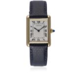 A GENTLEMAN'S 18K SOLID GOLD CARTIER TANK WRIST WATCH CIRCA 1980s D: White dial with black Roman