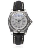 A LADIES STAINLESS STEEL & DIAMOND BREITLING WRIST WATCH CIRCA 2000, REF. A71356 D: Mother of