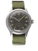 A GENTLEMAN'S STAINLESS STEEL BRITISH MILITARY W.W.W. CYMA WRIST WATCH CIRCA 1940s D: Black dial