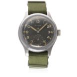 A GENTLEMAN'S STAINLESS STEEL BRITISH MILITARY W.W.W. CYMA WRIST WATCH CIRCA 1940s D: Black dial