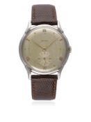 A GENTLEMAN'S STAINLESS STEEL ROLEX WRIST WATCH CIRCA 1950s, REF. 4498 D: Silver dial with bi-hourly