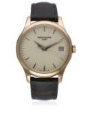 A FINE GENTLEMAN'S 18K SOLID ROSE GOLD PATEK PHILIPPE CALATRAVA AUTOMATIC WRIST WATCH CIRCA 2013,