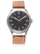 A RARE GENTLEMAN`S STAINLESS STEEL UNISSUED BRITISH MILITARY OMEGA RAF PILOTS WRIST WATCH CIRCA