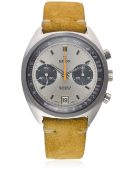 A GENTLEMAN’S STAINLESS STEEL EDOX CHRONOGRAPH WRIST WATCH CIRCA 1970s D: Silver sunburst dial