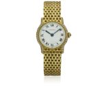 A FINE LADIES 18K SOLID GOLD & DIAMOND CARTIER BRACELET WATCH CIRCA 1990 D: White dial with black