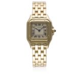 A LADIES 18K SOLID GOLD CARTIER PANTHERE BRACELET WATCH CIRCA 1990s D: Silver dial with black