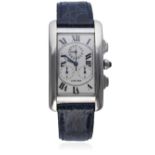 A GENTLEMAN'S 18K SOLID WHITE GOLD CARTIER TANK AMERICAINE WRIST WATCH CIRCA 2001, REF. 2312 WITH