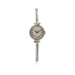 A LADIES 9CT SOLID WHITE GOLD & DIAMOND ROLEX TUDOR COCKTAIL WATCH CIRCA 1950s D: Silver dial with