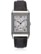 A GENTLEMAN'S STAINLESS STEEL JAEGER LECOULTRE REVERSO GRAN TAILLE CALENDAR WRIST WATCH CIRCA 2000s,