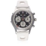 A RARE GENTLEMAN’S LARGE SIZE STAINLESS STEEL WAKMANN TRIPLE CALENDAR CHRONOGRAPH WRIST WATCH