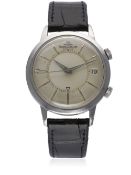 A GENTLEMAN'S STAINLESS STEEL JAEGER LECOULTRE MEMOVOX AUTOMATIC ALARM WRIST WATCH CIRCA 1960s D: