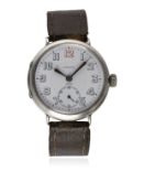 A GENTLEMAN'S SOLID SILVER ZENITH "OFFICERS" WRIST WATCH CIRCA 1920 D: White enamel dial with Arabic