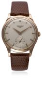 A GENTLEMAN'S 18K SOLID PINK GOLD LONGINES WRIST WATCH CIRCA 1958, REF. 7016-1 D: Two tone silver