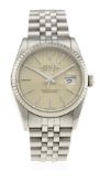 A GENTLEMAN'S STEEL & WHITE GOLD ROLEX OYSTER PERPETUAL DATEJUST BRACELET WATCH CIRCA 1990, REF.