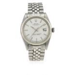 A GENTLEMAN'S STAINLESS STEEL & WHITE GOLD ROLEX OYSTER PERPETUAL DATEJUST BRACELET WATCH CIRCA