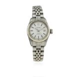 A LADIES STAINLESS STEEL ROLEX TUDOR PRINCESS OYSTERDATE SELF WINDING BRACELET WATCH CIRCA 1972,