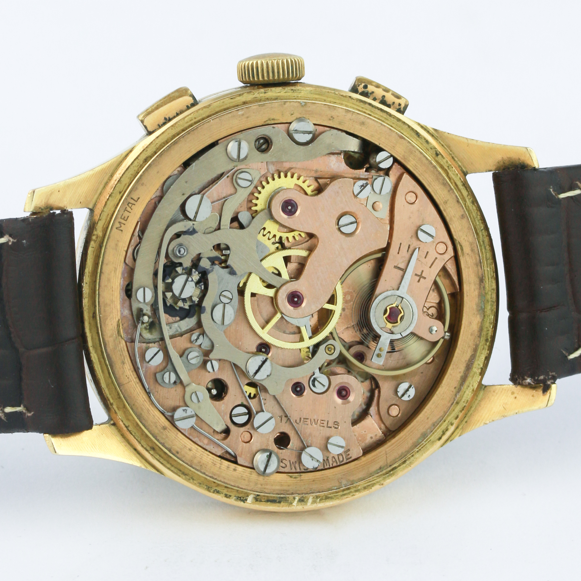 A GENTLEMAN'S 18K SOLID GOLD SIVOS CHRONOGRAPH WRIST WATCH CIRCA 1950s  D: Silver dial with gilt - Image 6 of 6