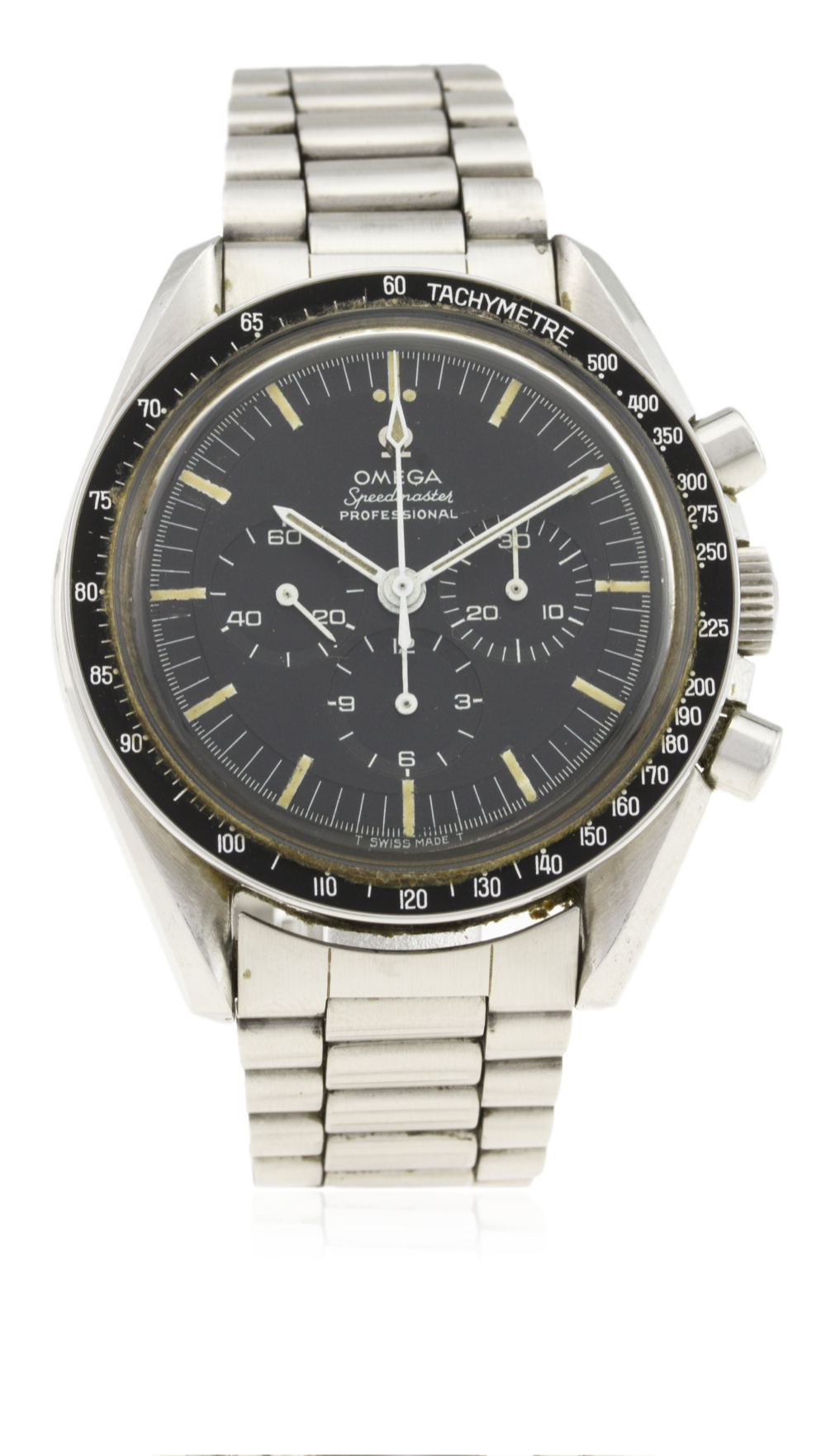 A RARE GENTLEMAN'S STAINLESS STEEL OMEGA SPEEDMASTER PROFESSIONAL CHRONOGRAPH BRACELET WATCH CIRCA