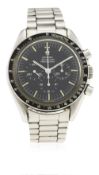 A RARE GENTLEMAN'S STAINLESS STEEL OMEGA SPEEDMASTER PROFESSIONAL CHRONOGRAPH BRACELET WATCH CIRCA