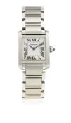 A LADIES STAINLESS STEEL CARTIER TANK FRANCAISE BRACELET WATCH CIRCA 2005, REF. 2384 D: Silver