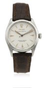 A GENTLEMAN'S STAINLESS STEEL ROLEX OYSTER PERPETUAL WRIST WATCH CIRCA 1953, REF. 6284 D: Silver "