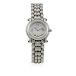 A LADIES STAINLESS STEEL CHOPARD HAPPY SPORT BRACELET WATCH CIRCA 2000s, REF. 8245 D: White dial