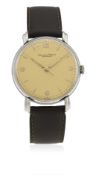 A RARE GENTLEMAN'S STAINLESS STEEL IWC SCHAFFHAUSEN WRIST WATCH CIRCA 1950s D: Champagne dial with