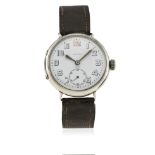 A GENTLEMAN'S SOLID SILVER ZENITH "OFFICERS" WRIST WATCH CIRCA 1920 D: White enamel dial with Arabic