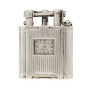 A RARE SOLID SILVER DUNHILL UNIQUE WATCH LIGHTER CIRCA 1927, REF. 293 D: Silver dial with gilt