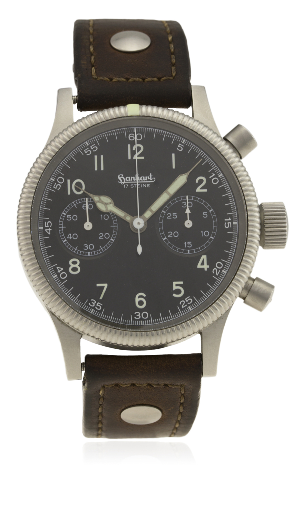 A GENTLEMAN'S STAINLESS STEEL HANHART FLIEGERCHRONOGRAPH 1939 PILOT'S CHRONOGRAPH WRIST WATCH