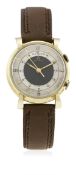 A GENTLEMAN'S 10K GOLD FILLED LECOULTRE WRIST ALARM WRIST WATCH CIRCA 1950 D: Two tone silver dial