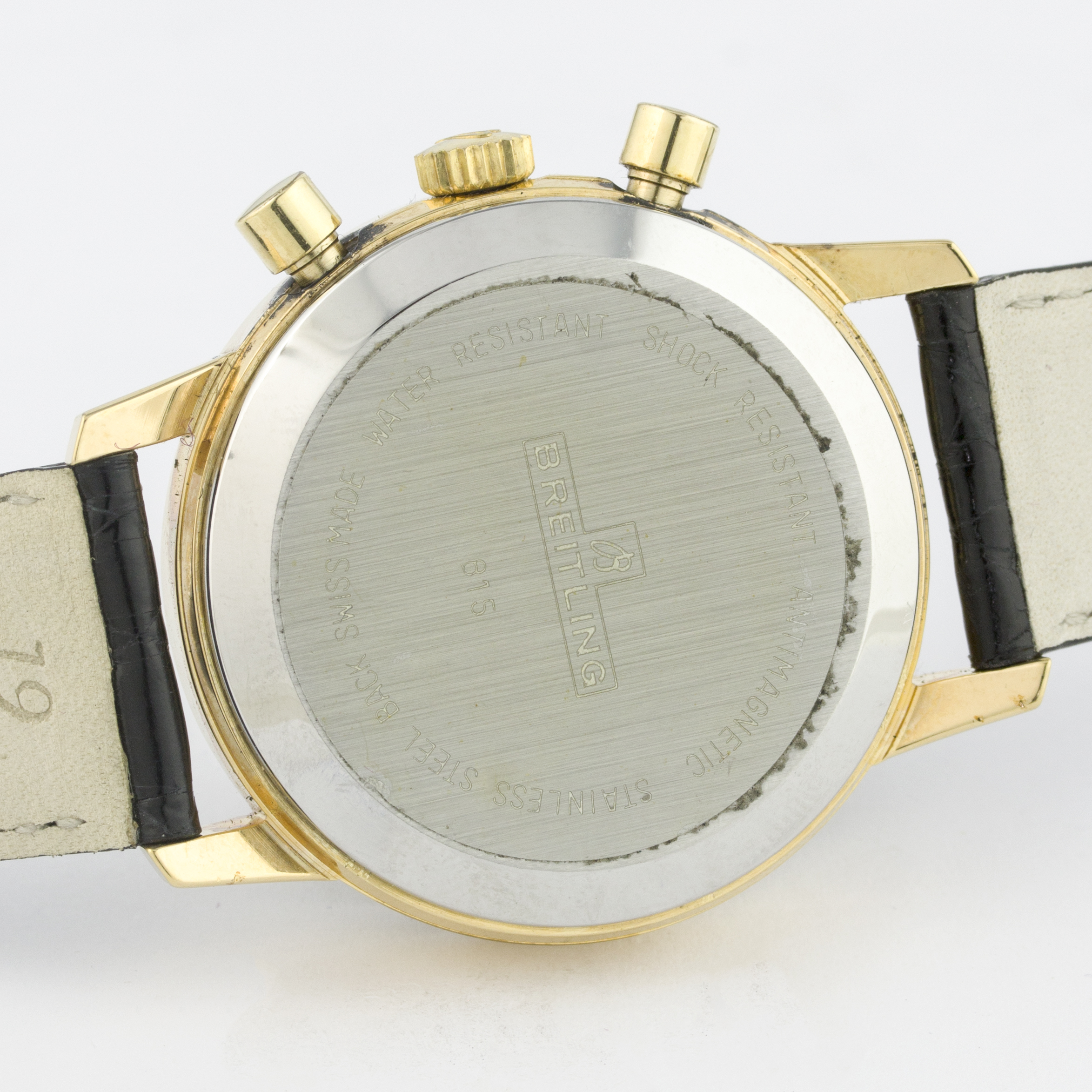 A RARE GENTLEMAN'S "NOS" GOLD PLATED BREITLING "LONG PLAYING" CHRONOGRAPH WRIST WATCH CIRCA 1970s, - Image 5 of 5