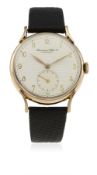 A GENTLEMAN'S LARGE SIZE 18K SOLID PINK GOLD IWC WRIST WATCH CIRCA 1950s D: Silver patterned dial